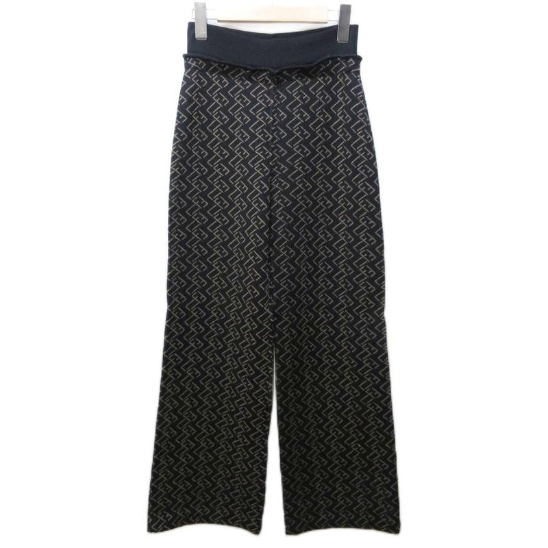 Fendi Maglia Knit Pants Zucca Pattern Logo Wool 40 M Black Beige
