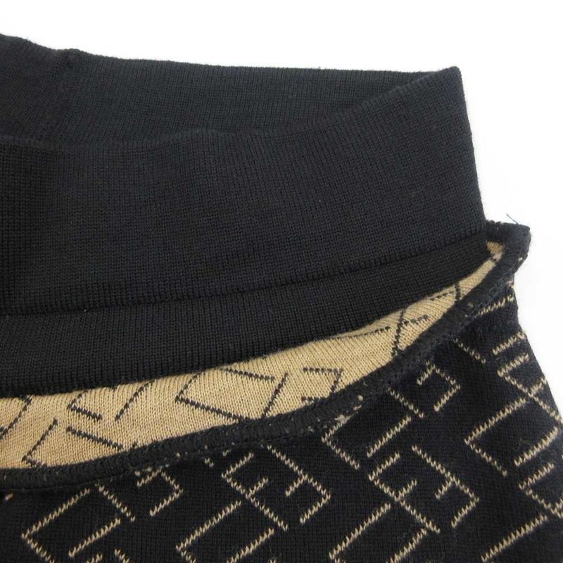 Fendi Maglia Knit Pants Zucca Pattern Logo Wool 40 M Black Beige