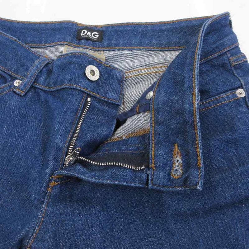 Dolce & Gabbana D&G Cropped Denim Pants Jeans Stretch Logo Patch 27 Indigo Indigo Blue
