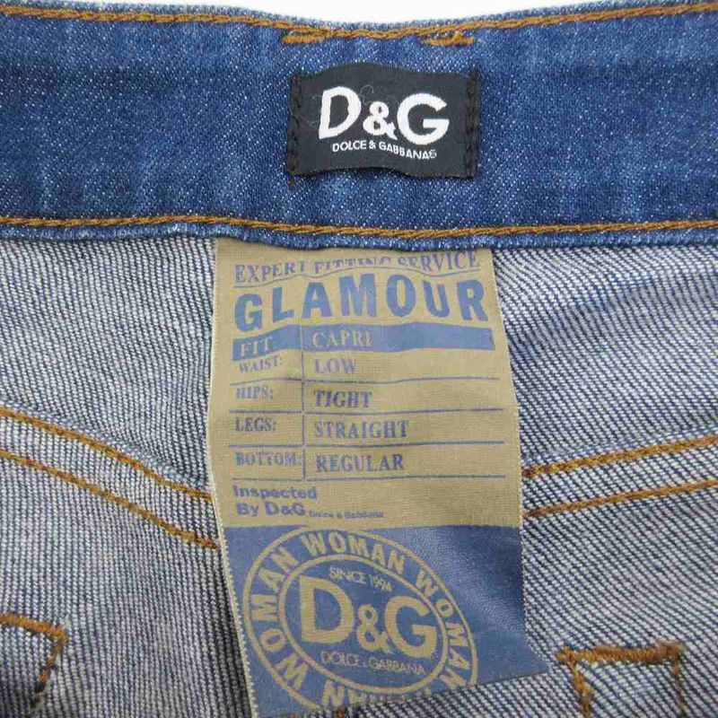 Dolce & Gabbana D&G Cropped Denim Pants Jeans Stretch Logo Patch 27 Indigo Indigo Blue
