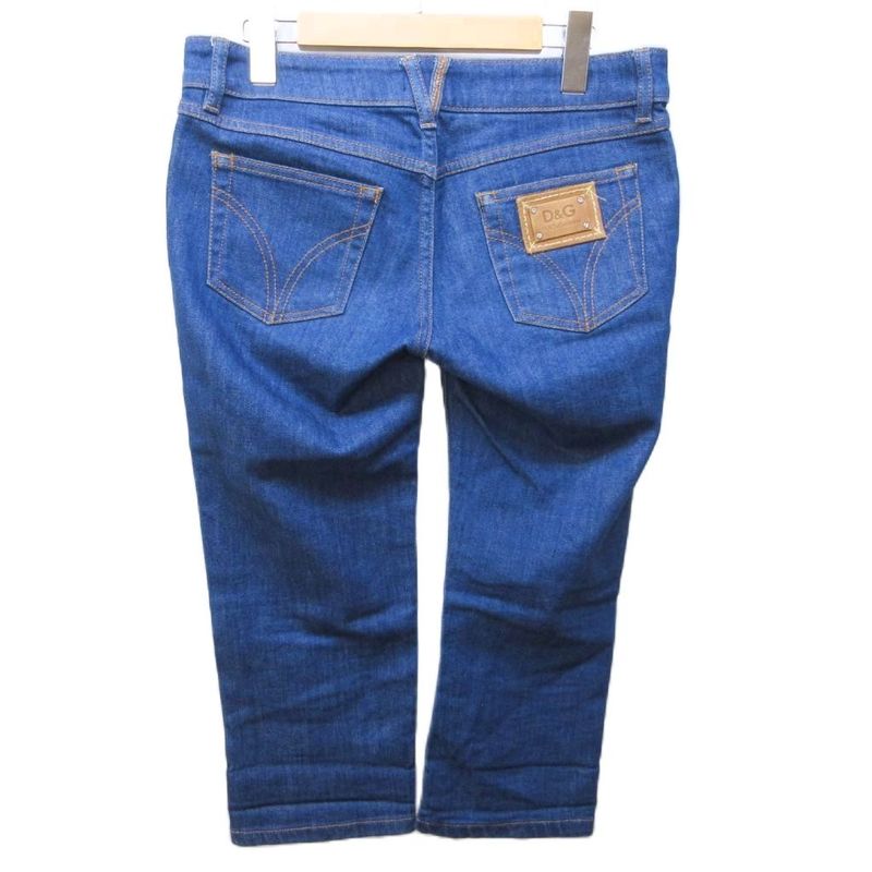 Dolce & Gabbana D&G Cropped Denim Pants Jeans Stretch Logo Patch 27 Indigo Indigo Blue