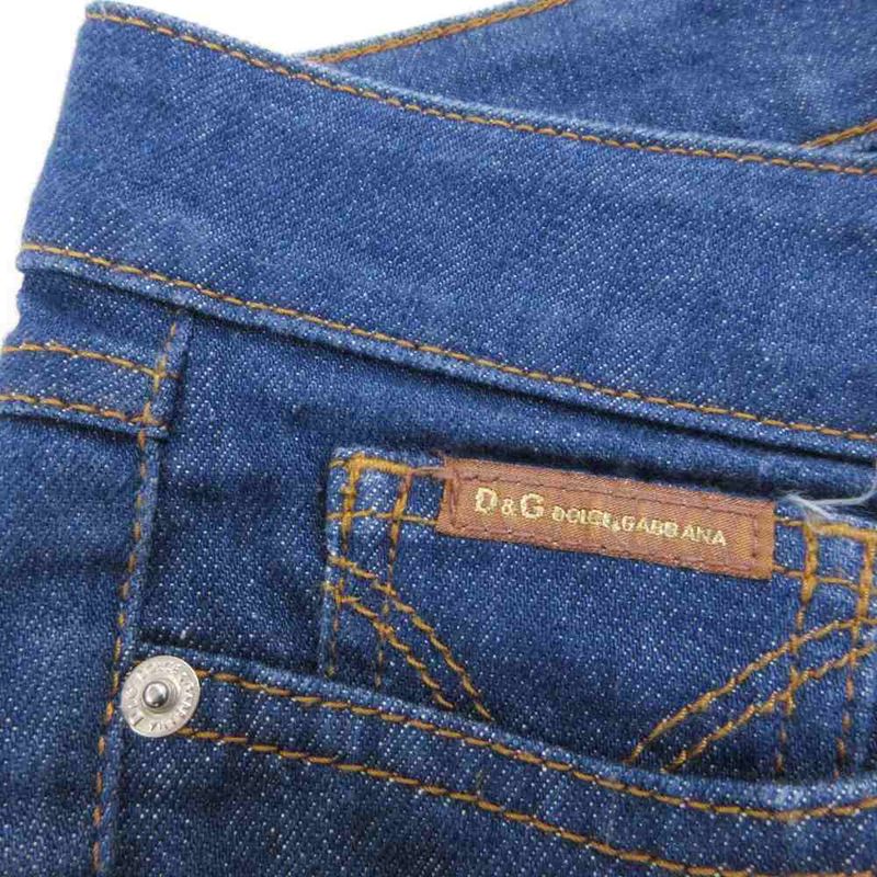 Dolce & Gabbana D&G Cropped Denim Pants Jeans Stretch Logo Patch 27 Indigo Indigo Blue
