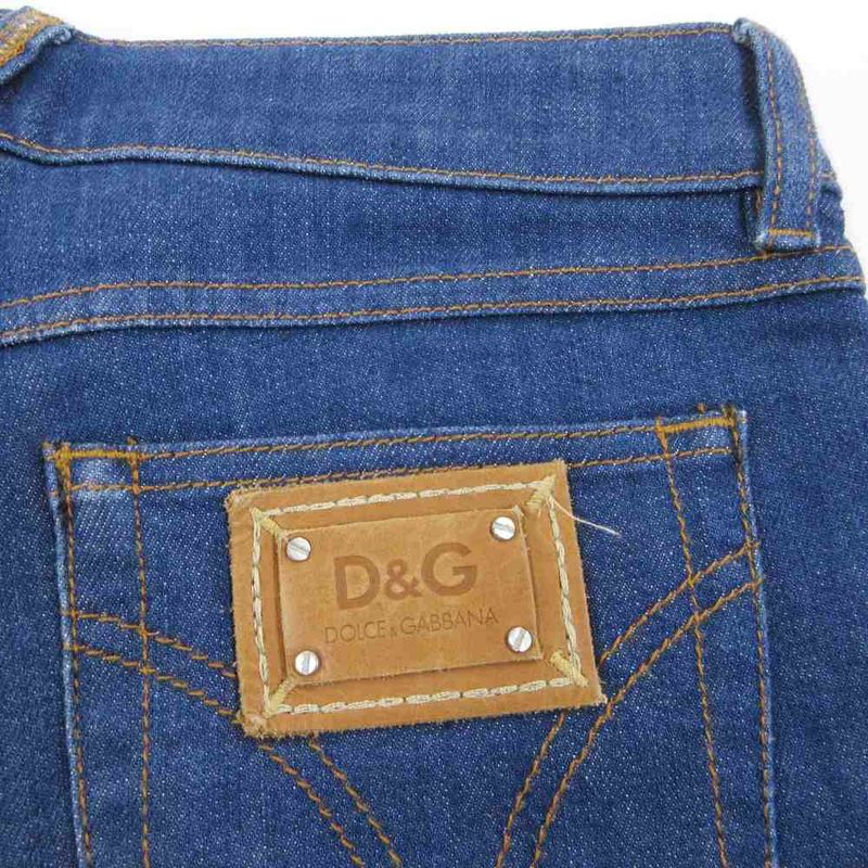 Dolce & Gabbana D&G Cropped Denim Pants Jeans Stretch Logo Patch 27 Indigo Indigo Blue