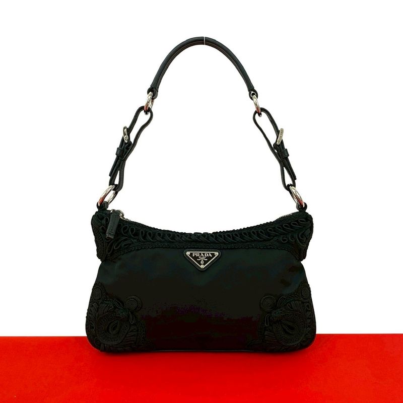 Prada Triangle Logo Nylon Leather Mini Shoulder Bag