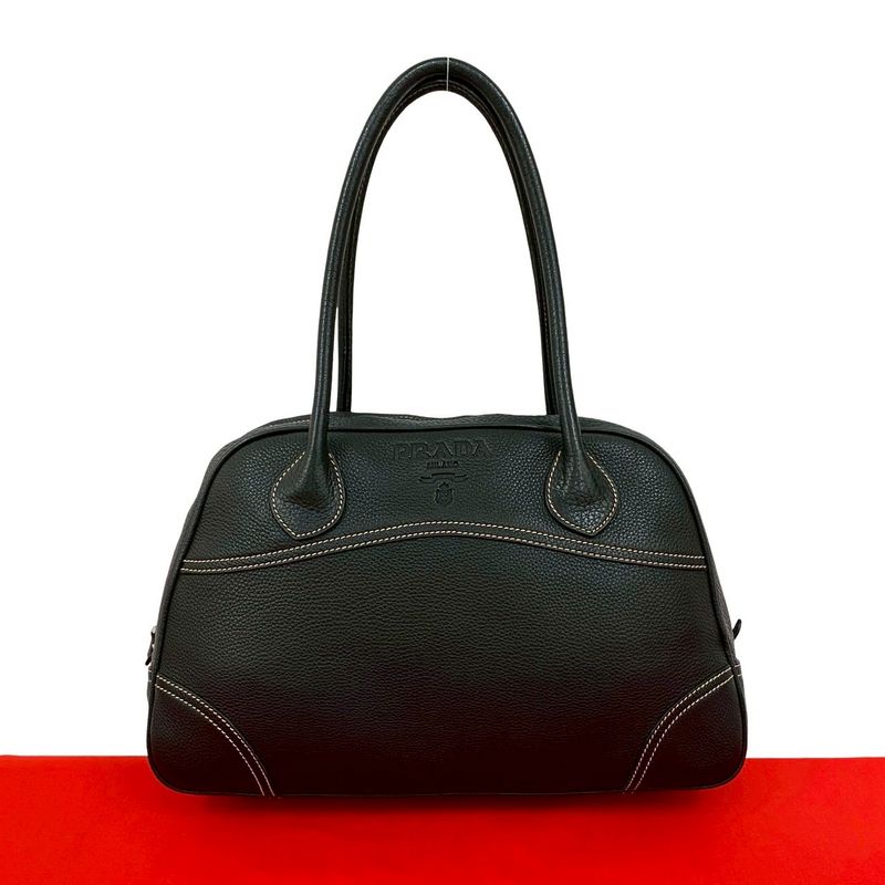 Prada Log Stitch Leather Boston Bag