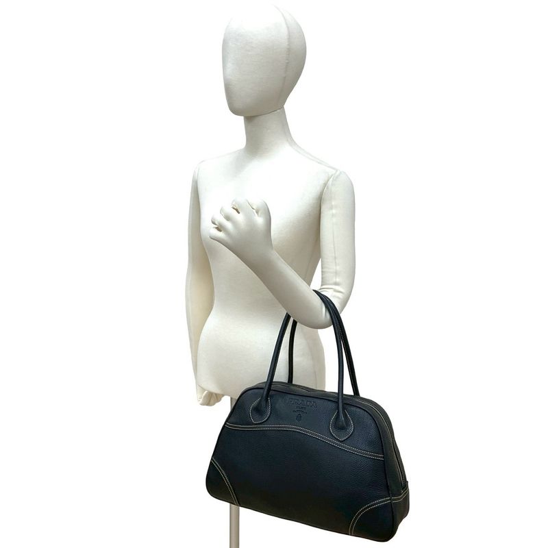 Prada Log Stitch Leather Boston Bag