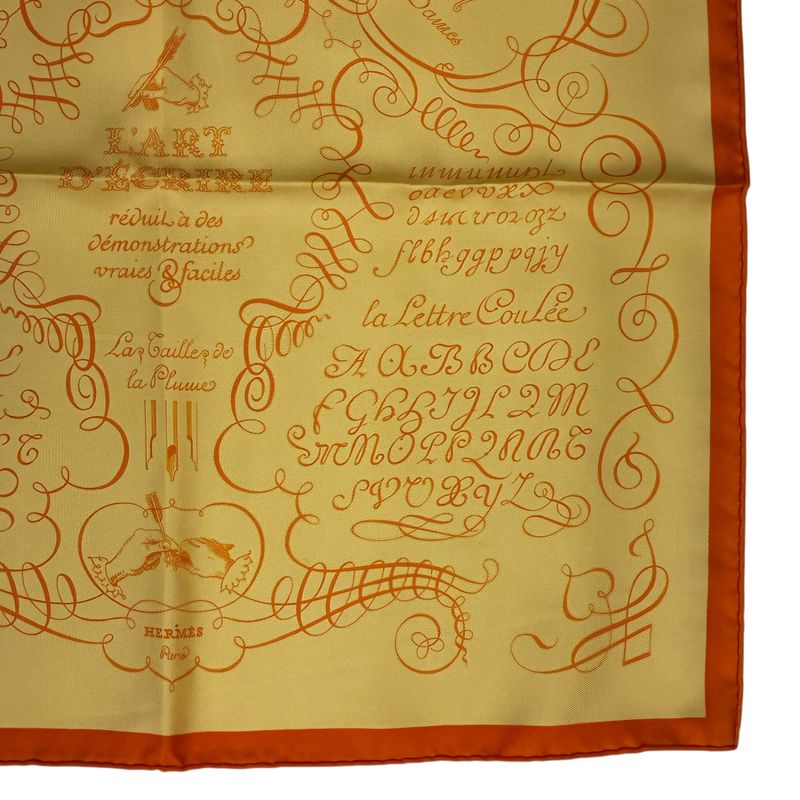 Hermes Scarf Silk Carre 45 Lart Decrire Calligraphy Art Yellow