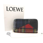 Loewe Puzzle Tartan Check Zip Around Wool Leather Multicolor Wallet Red Navy Black
