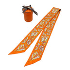 Hermes Twilly Right Bank and Left Scarf Silk Orange Multicolor