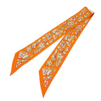 Hermes Twilly Right Bank and Left Scarf Silk Orange Multicolor