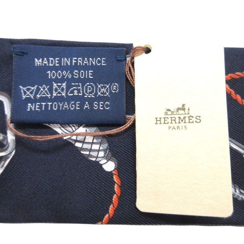 Hermes Twilly Serafette Scarf Silk Gray Navy