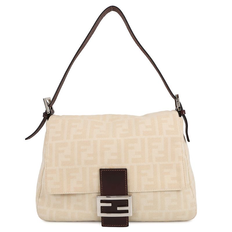 Fendi Mamma Bucket Zucca Pattern Canvas Shoulder Bag Beige Brown
