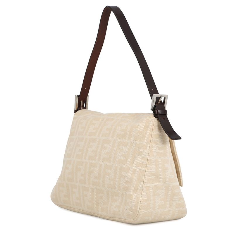 Fendi Mamma Bucket Zucca Pattern Canvas Shoulder Bag Beige Brown