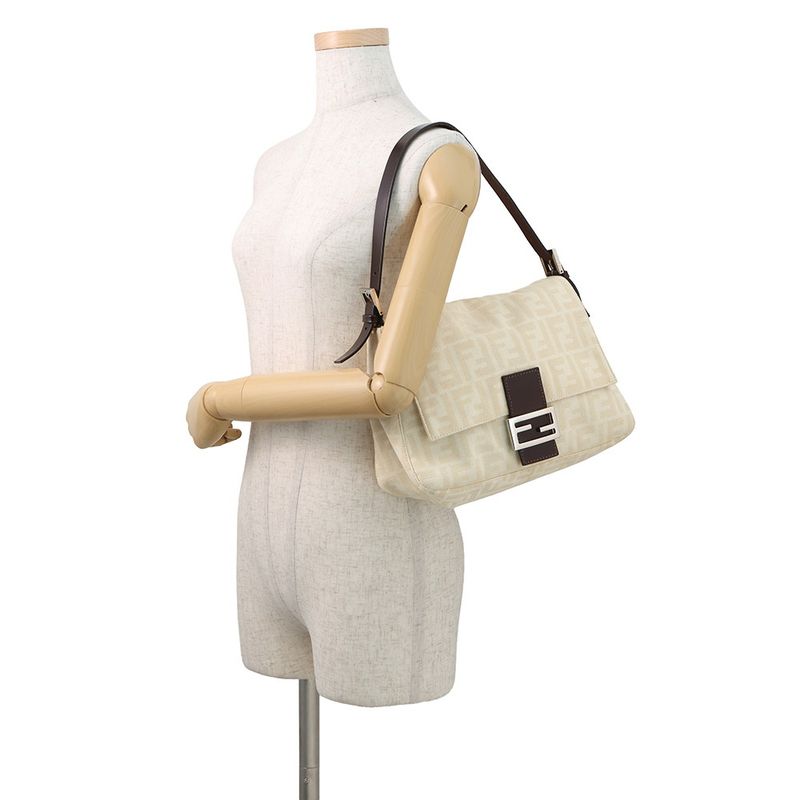 Fendi Mamma Bucket Zucca Pattern Canvas Shoulder Bag Beige Brown