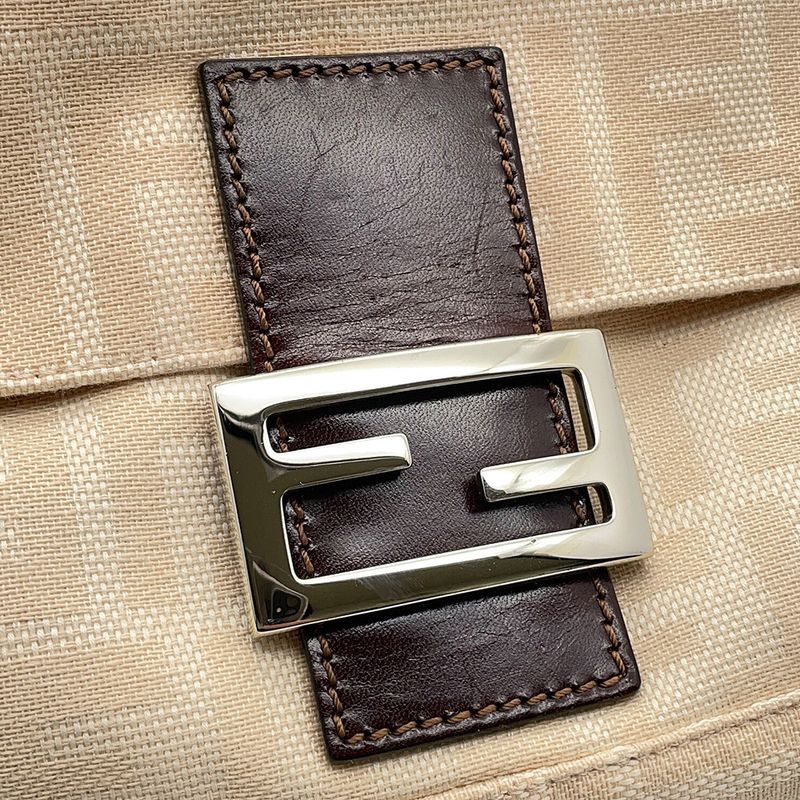 Fendi Mamma Bucket Zucca Pattern Canvas Shoulder Bag Beige Brown