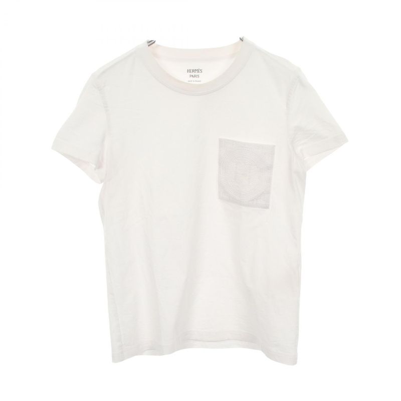 Hermes Short Sleeve T-Shirt Mosaic Embroidery Pocket Cotton