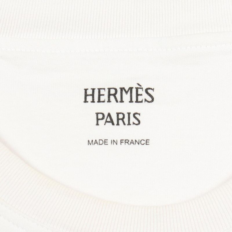 Hermes Short Sleeve T-Shirt Mosaic Embroidery Pocket Cotton