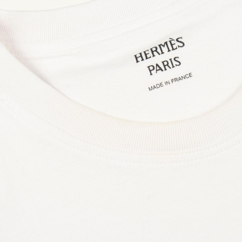 Hermes Short Sleeve T-Shirt Mosaic Embroidery Pocket Cotton