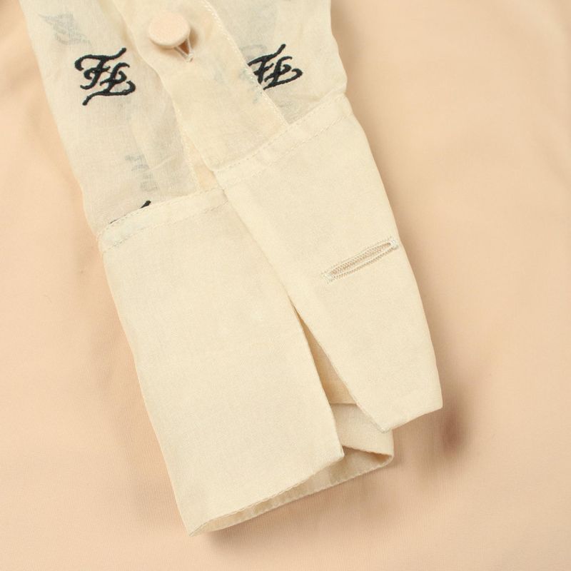 Fendi Blouse FF Letter Ring Logo Embroidery Organza Sleeve Shirt