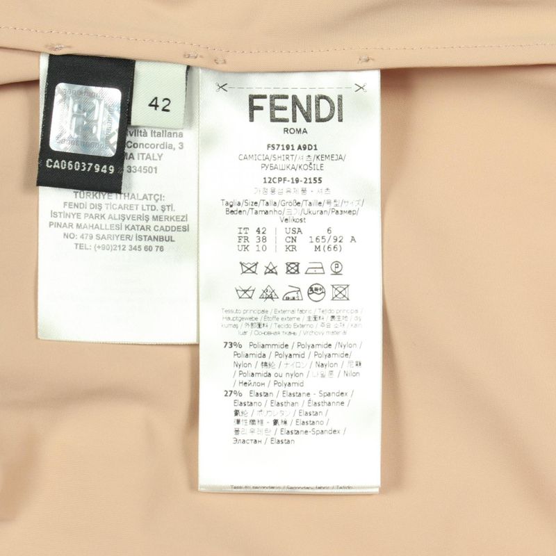 Fendi Blouse FF Letter Ring Logo Embroidery Organza Sleeve Shirt