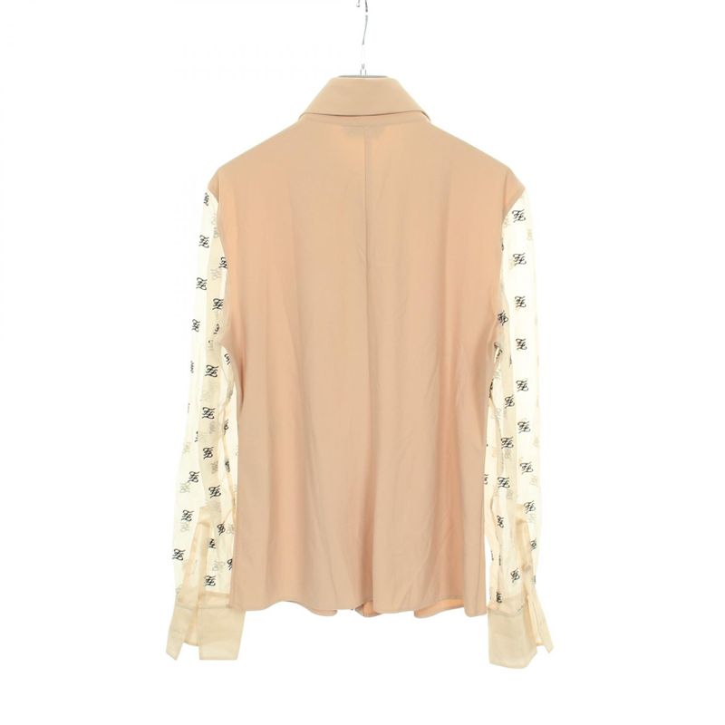 Fendi Blouse FF Letter Ring Logo Embroidery Organza Sleeve Shirt