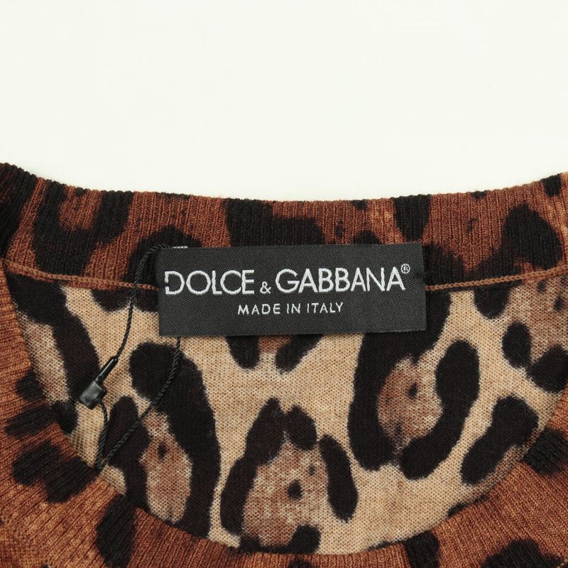 Dolce & Gabbana Knit Top Leopard Nosleeves Wool Long Brown Multi-color