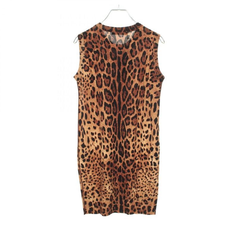 Dolce & Gabbana Knit Top Leopard Nosleeves Wool Long Brown Multi-color