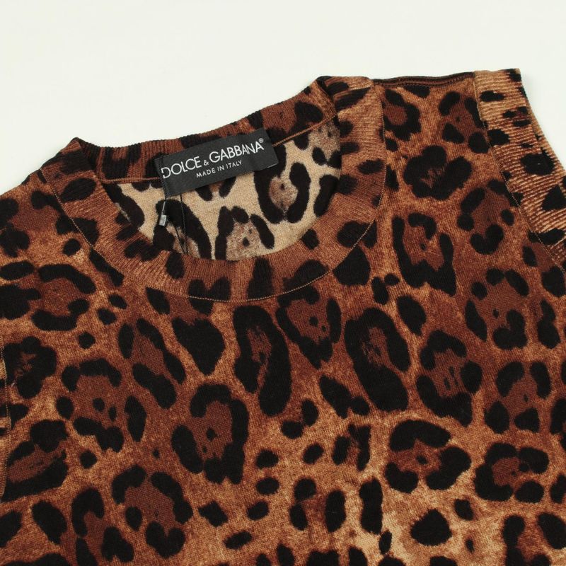 Dolce & Gabbana Knit Top Leopard Nosleeves Wool Long Brown Multi-color