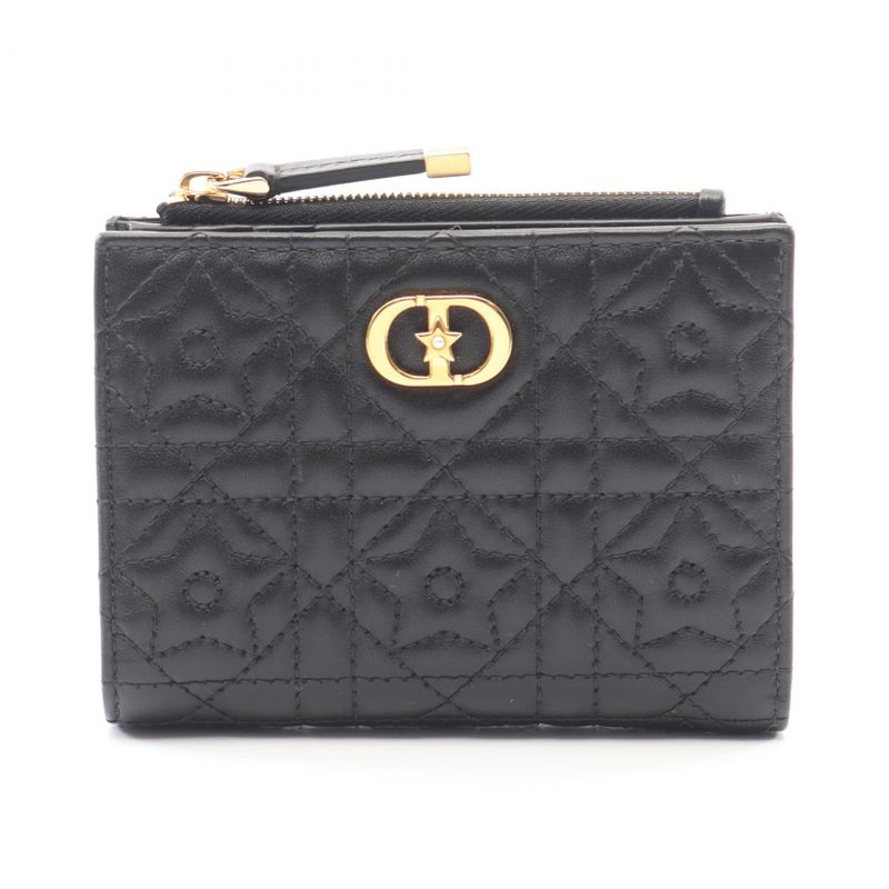 Dior Bifold Wallet Calo Dahlia Cannage Black Leather
