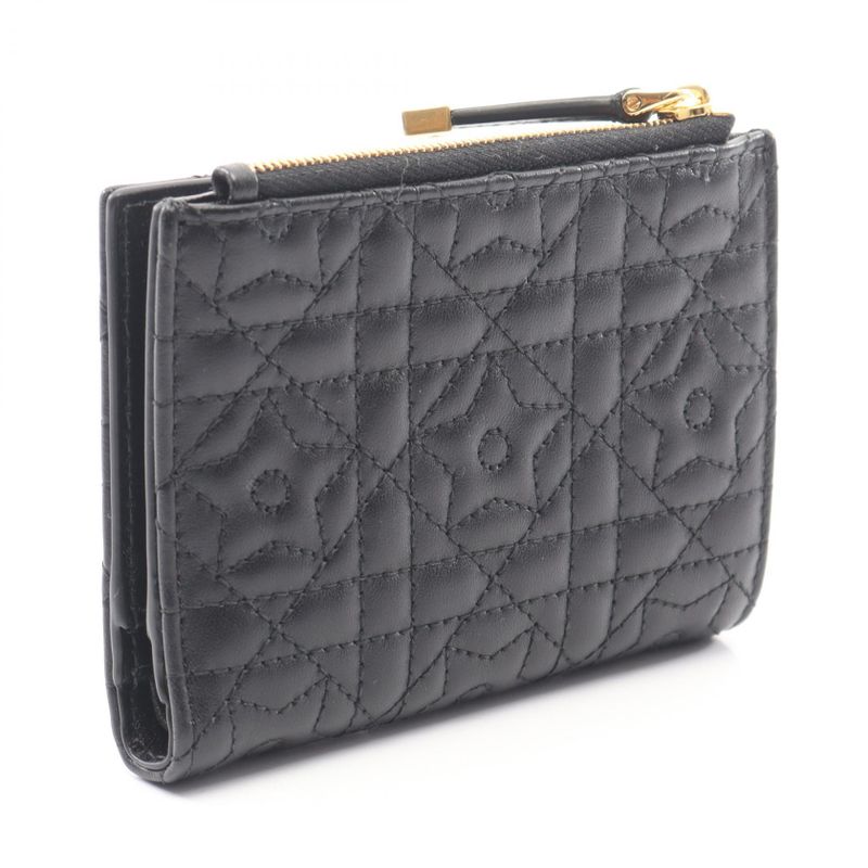 Dior Bifold Wallet Calo Dahlia Cannage Black Leather
