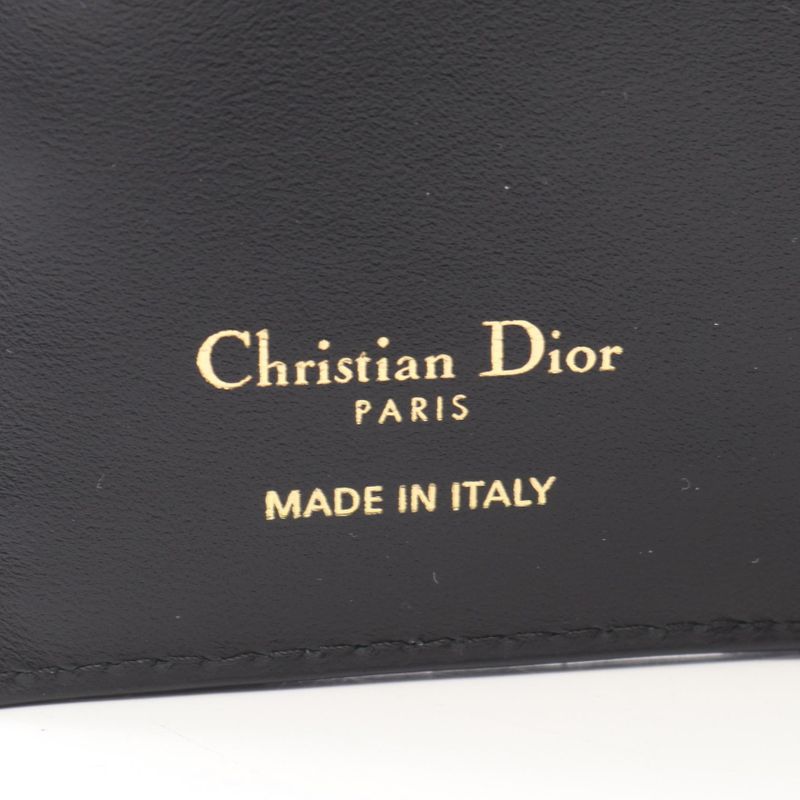 Dior Bifold Wallet Calo Dahlia Cannage Black Leather