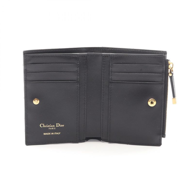 Dior Bifold Wallet Calo Dahlia Cannage Black Leather