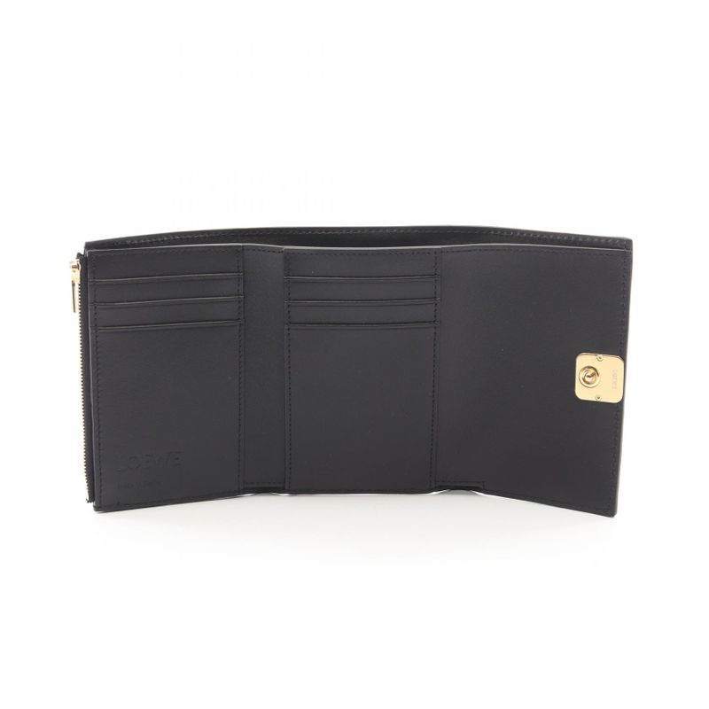 Loewe Trifold Wallet Anagram Vertical Small Black Gold