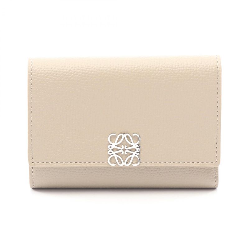 Loewe Trifold Wallet Anagram Vertical Small Gray Leather