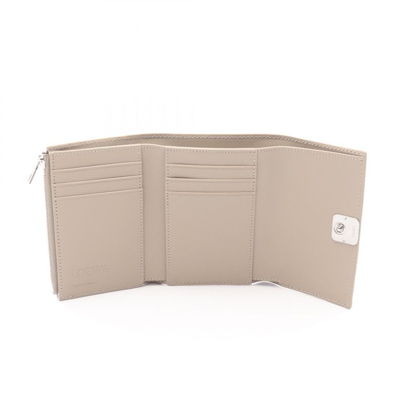 Loewe Trifold Wallet Anagram Vertical Small Gray Leather