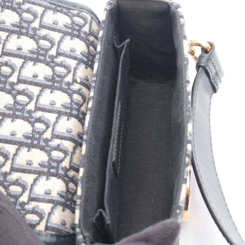 Dior Shoulder Bag 30 Montaigne Box Black Jacquard Navy Canvas Leather Navy. Beige