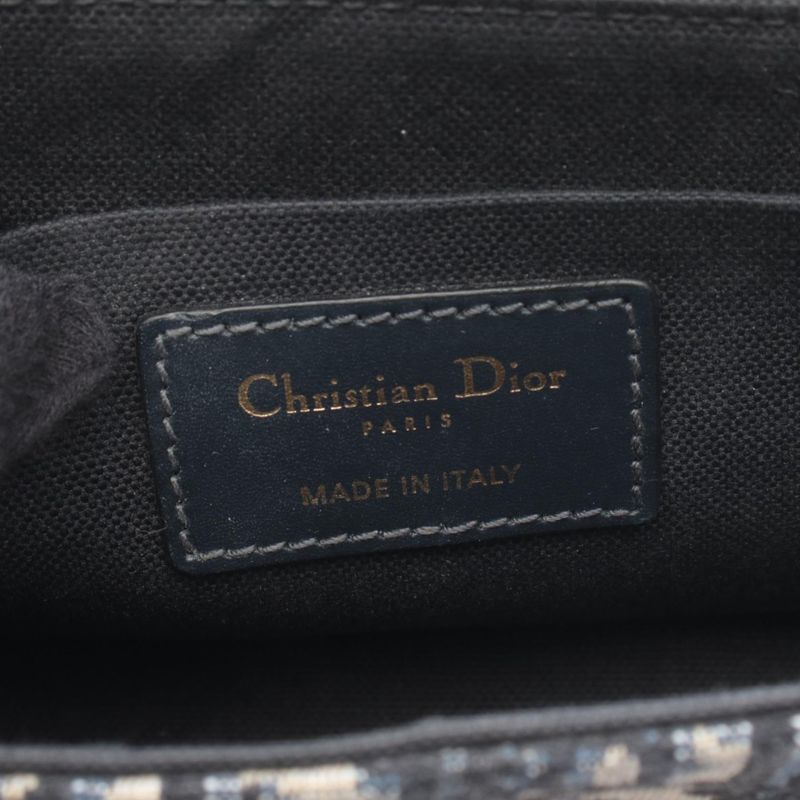 Dior Shoulder Bag 30 Montaigne Box Black Jacquard Navy Canvas Leather Navy. Beige