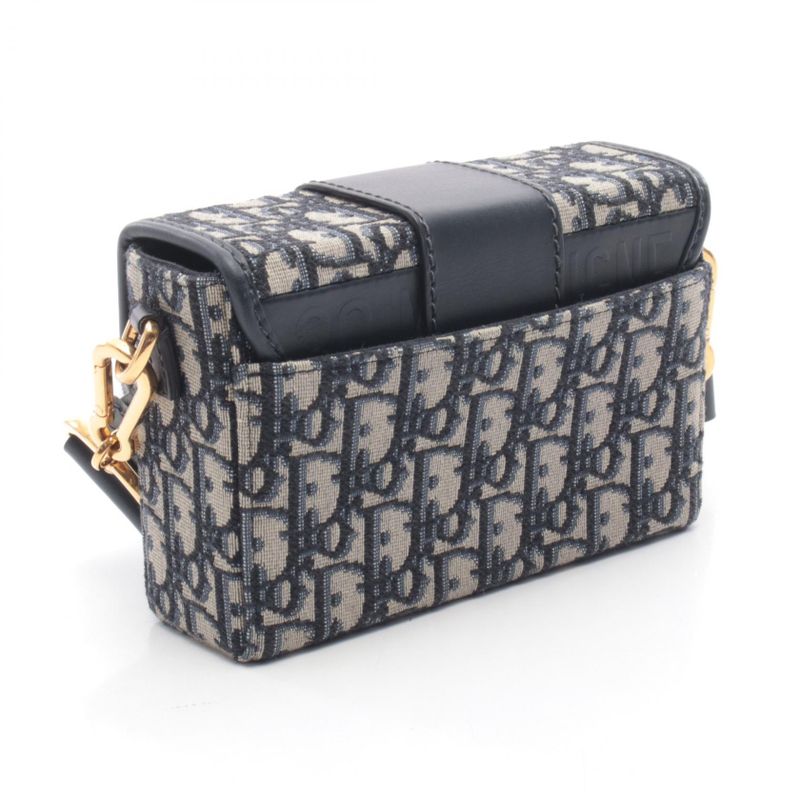 Dior Shoulder Bag 30 Montaigne Box Black Jacquard Navy Canvas Leather Navy. Beige