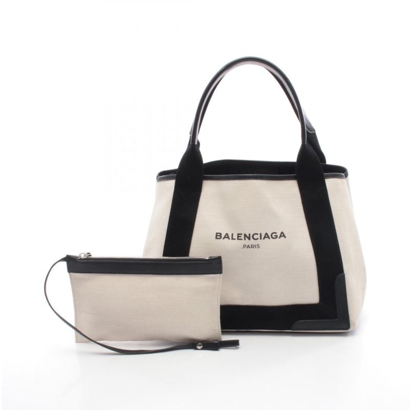 Balenciaga Tote Navy Cabas S Natural Black Canvas Leather Ivory