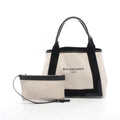Balenciaga Tote Navy Cabas S Natural Black Canvas Leather Ivory