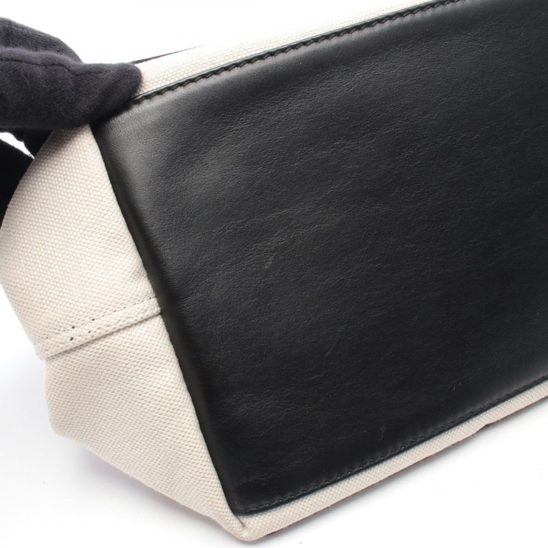 Balenciaga Tote Navy Cabas S Natural Black Canvas Leather Ivory