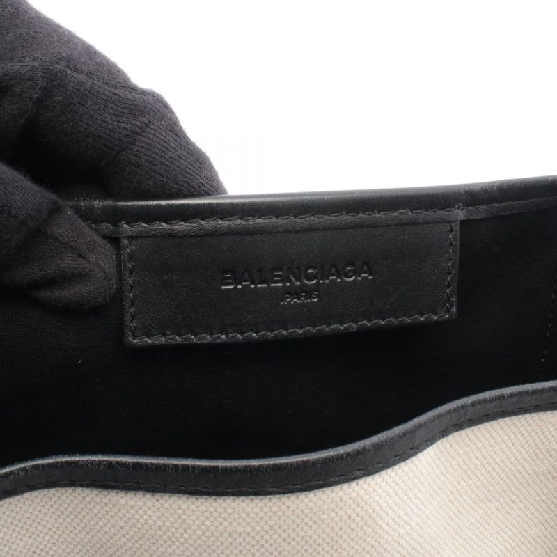 Balenciaga Tote Navy Cabas S Natural Black Canvas Leather Ivory