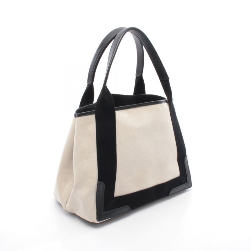 Balenciaga Tote Navy Cabas S Natural Black Canvas Leather Ivory