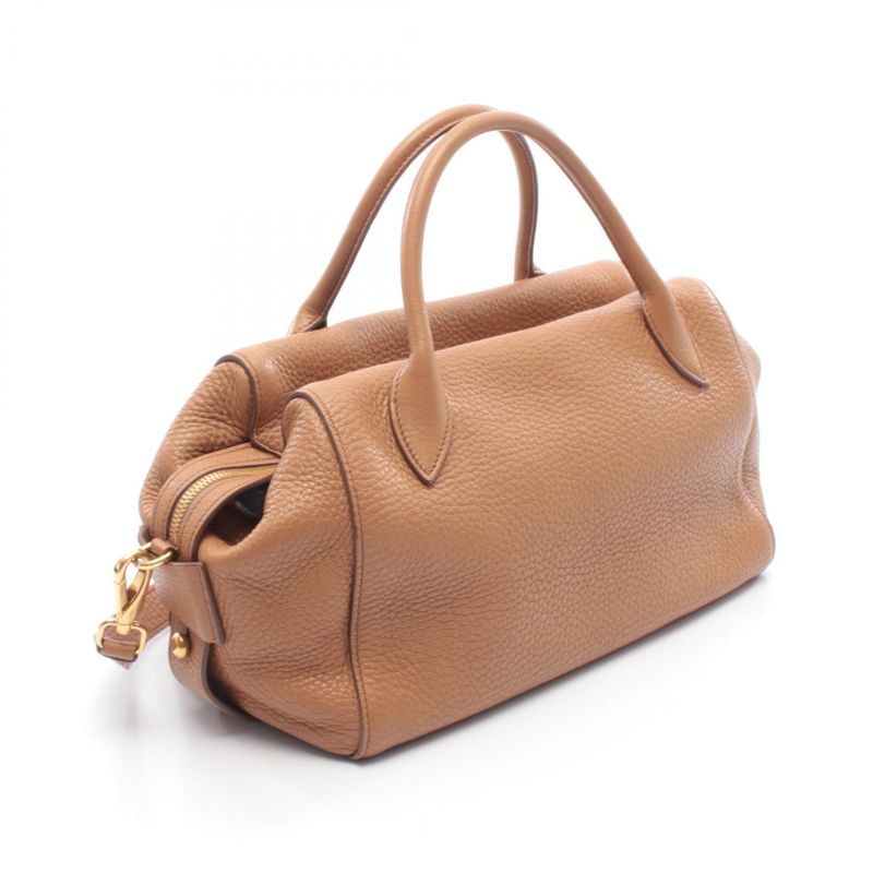 Prada Handbag Vitello Daino Camel Leather Triangle Logo 2-Way