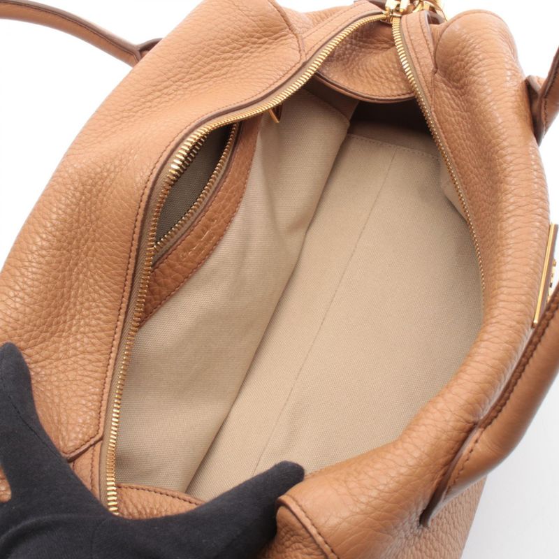 Prada Handbag Vitello Daino Camel Leather Triangle Logo 2-Way