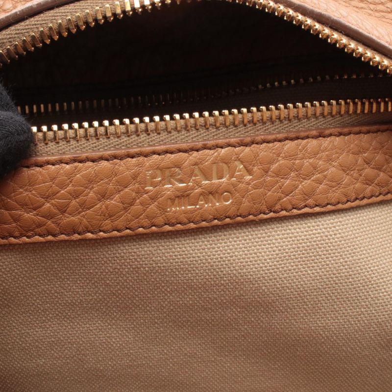 Prada Handbag Vitello Daino Camel Leather Triangle Logo 2-Way