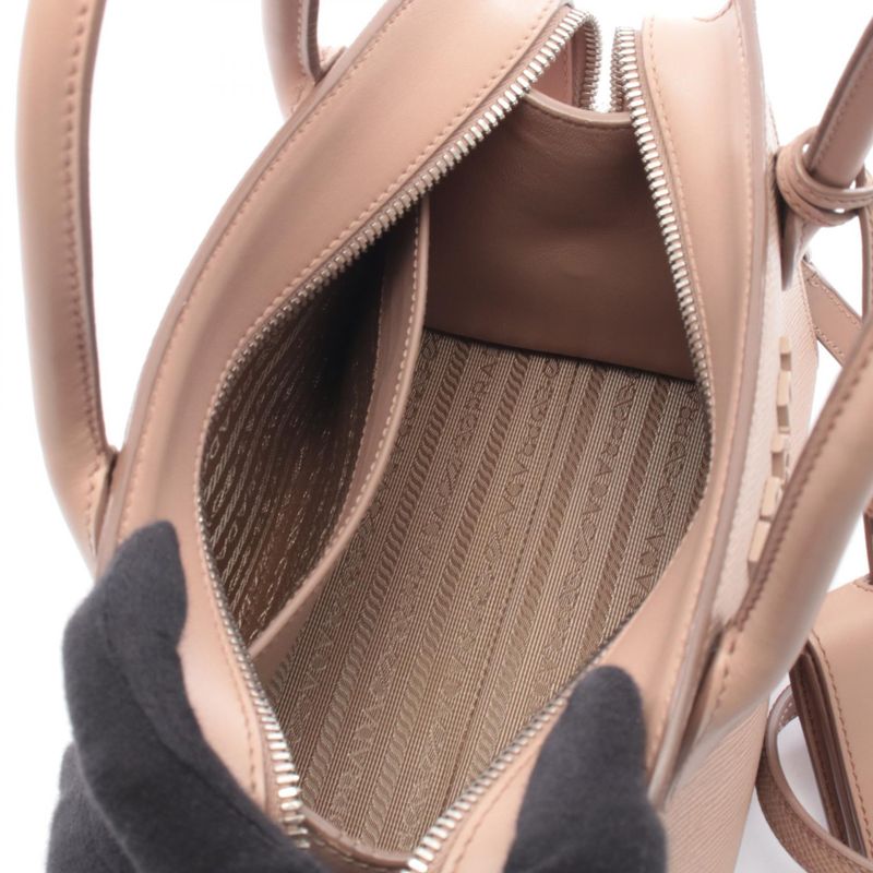 Prada Handbag Saffiano Cuir C Monochrome Beige Leather