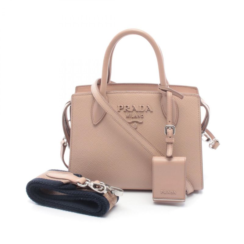 Prada Handbag Saffiano Cuir C Monochrome Beige Leather