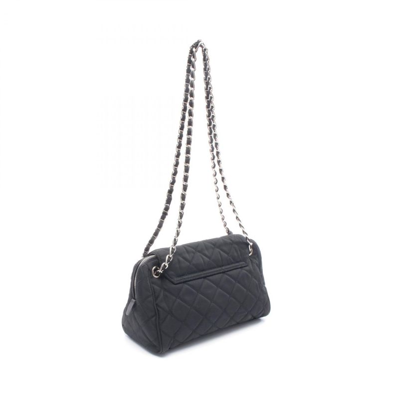 Prada Shoulder Bag Tessuto Impuntu Quilted Black Nylon Saffiano Leather
