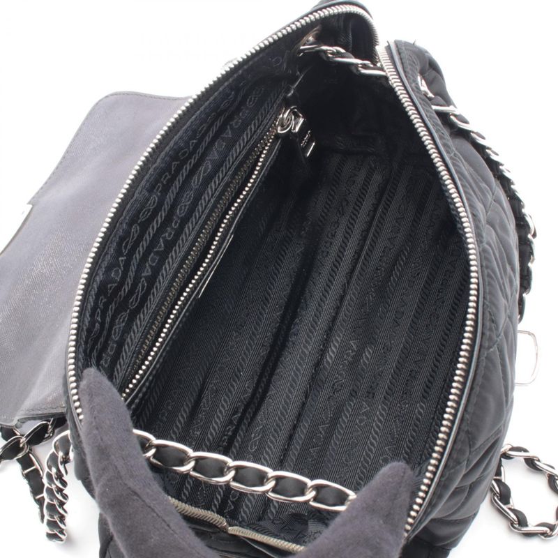 Prada Shoulder Bag Tessuto Impuntu Quilted Black Nylon Saffiano Leather